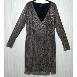 City Chic Black & Gold Dress Long Sleeve Size 12 XXS